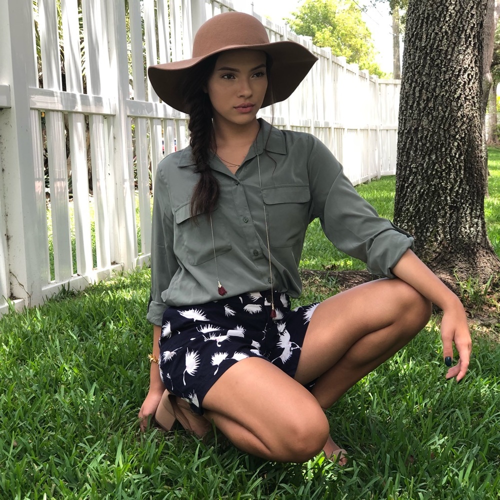 Chiffon button down top in army green color